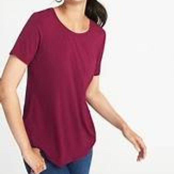 Old Navy Luxe Maroon Boat neck short slv Top Sz L - Picture 2 of 6